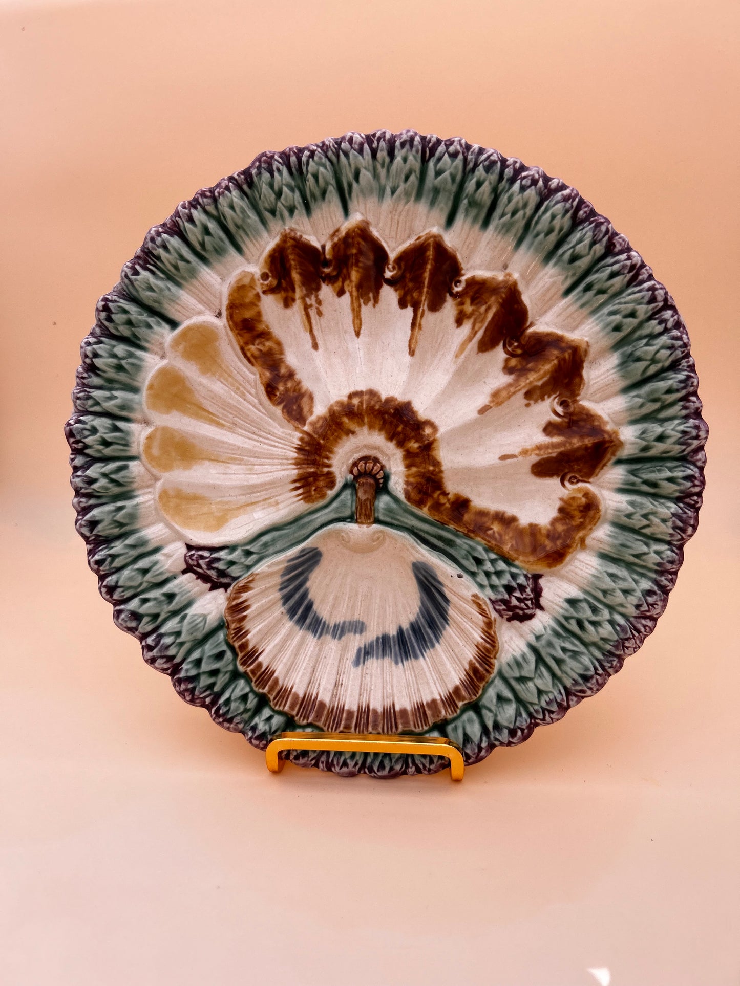 Assiette Majolique asperge coquillage